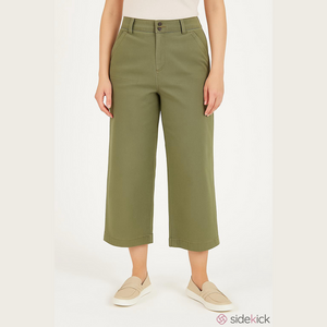 Second Yoga olive green stretch cotton wide leg cropped utility womens pant 32”